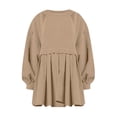 thumbnail image 4 of Womens Oversized Sweatshirt Dress Long Flowy Patchwork Pullover Tops Cute Drop Shoulder Sweatshirts Fall Long Sleeve Mini Dress Teen Girls Crewneck Solid Tunic Pleated Loose Clothing Beig, 4 of 4