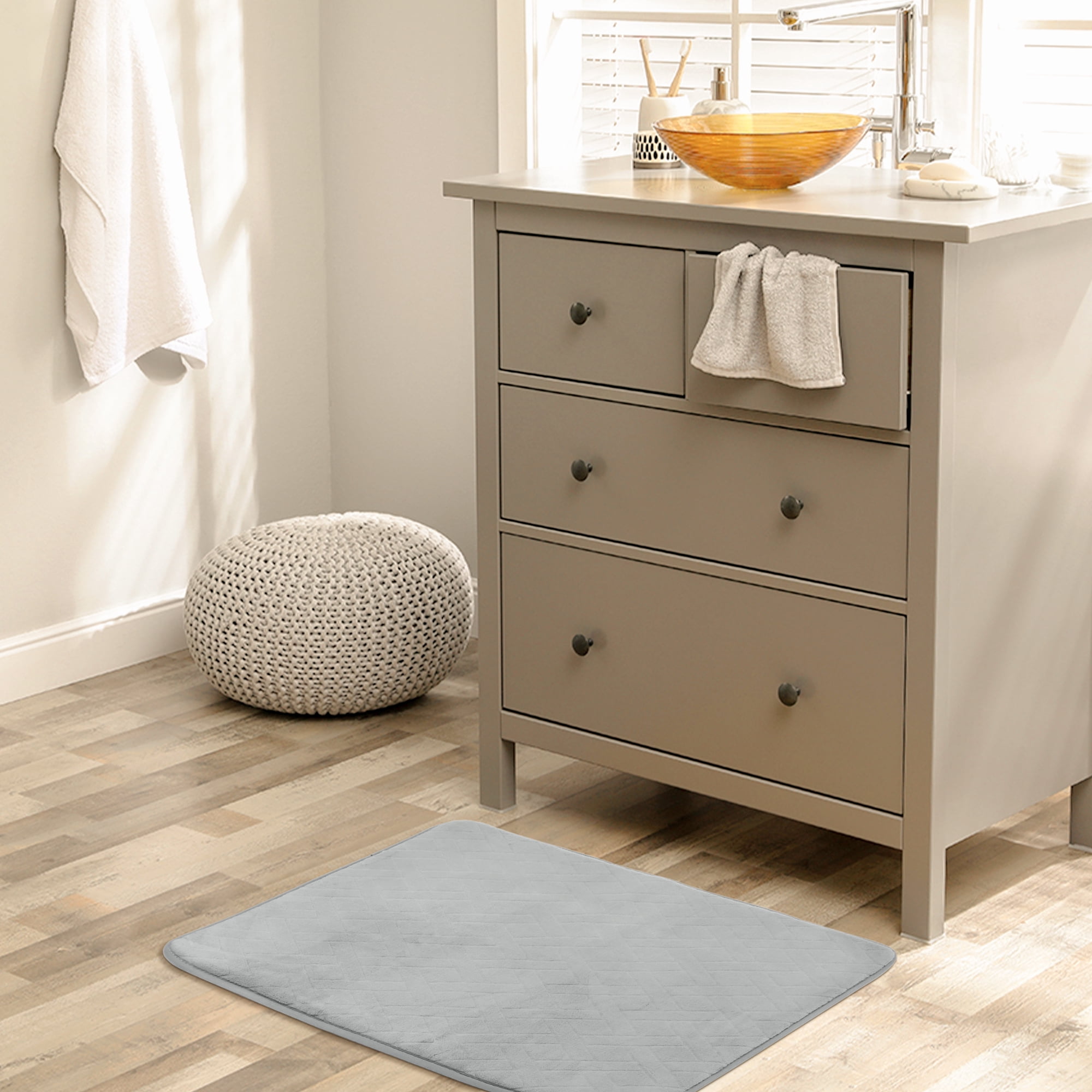 Unique Bargains Bathroom Mat Memory Foam Non-Slip Bath Rugs Grey 16" x 24"