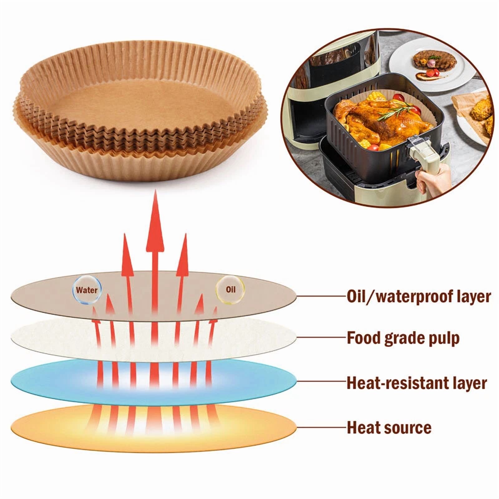 Zyler - Air Fryer Paper Liner Disposable Non-Stick Steamer Mat For Cooking 8 Inch/100Pcs