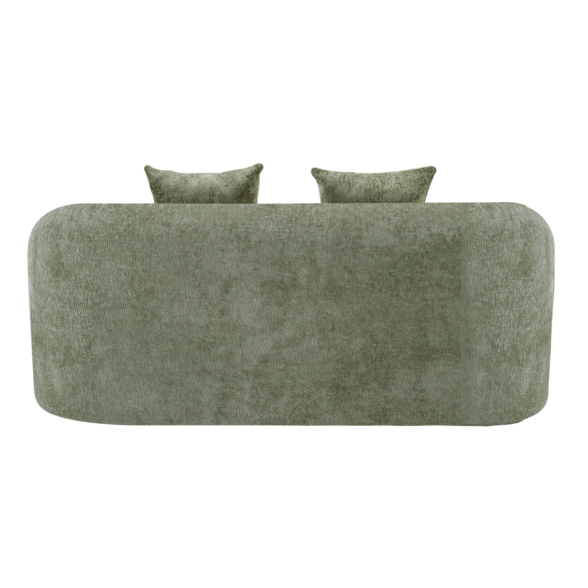 Green Curved Loveseat Sofa with Round Armrest, Teddy Velvet Fabric Compression Couch with 2 Pillows, Cream Couch for Small Space, Living Room, Bedroom, No Assembly