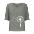 thumbnail image 3 of Baikeli Women's Shirts Clearance Summer Tops for Women 3/4 Length Sleeve Shirts Casual O-Neck Blouses Dandelion Print T-Shirts Loose Button Pullover Spring Tops for Women 2024, 3 of 6