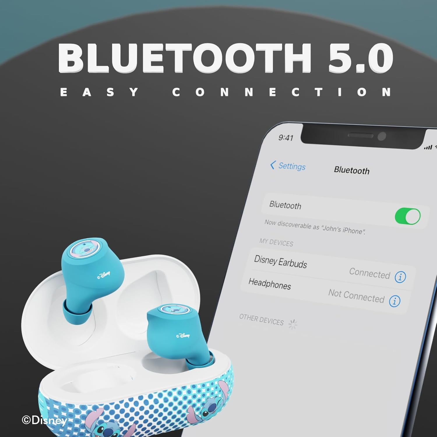 Disney Lilo and Stitch Bluetooth Earbuds with Charging Case, Wireless Earphones with Mic, 30 Hours Playtime