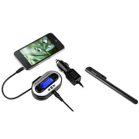 Insten NEW CAR Radio FM Transmitter 3.5mm Port Universal For MP3 MP4 Player Cell phone Apple iPad Mini Air iPod Nano Touch + Free Stylus (2-in-1 Accessory Bundle)