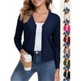 thumbnail image 4 of Wevis Women Scalloped V Neck Long Sleeve Knit Cardigan Button Front Casual Layering Sweater Jacket, 4 of 5