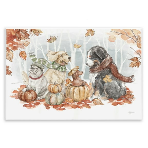 Stupell Industries Autumn Fun Dogs Holiday Painting Unframed Art Prints Wall Art, 15 x 10
