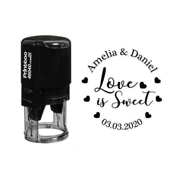 Printtoo Personalized&nbsp;Black Self Inking Wedding Favor Custom Stamper Love Is Sweet Round Heavy Duty Stamp-40 mm
