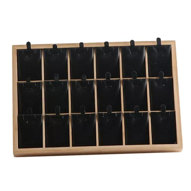 Organizador de joyas, bandeja de almacenamiento, 18 compartimentos, soporte para collares, vitrina Negro