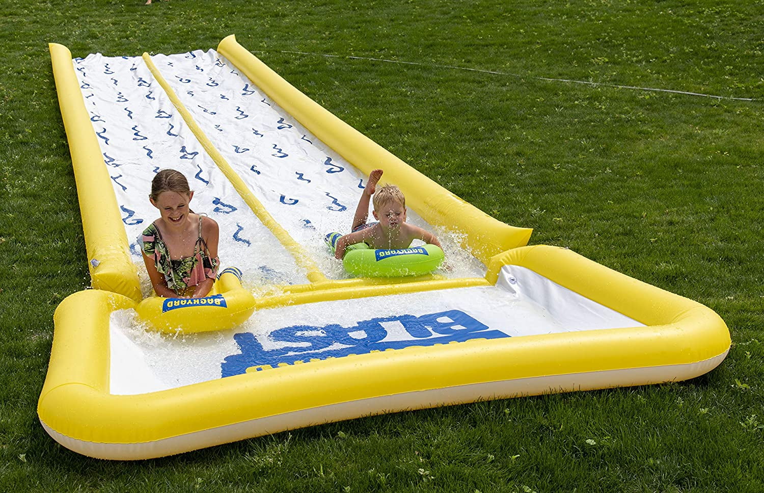 Photo 1 of BACKYARD BLAST - 50' Waterslide with Bumpers and Pool, 2 Inflatable Riders and Hand Pump - Easy to Setup - Extra Thick to Prevent Rips Tears