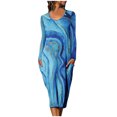thumbnail image 1 of Moda mujer sexy bolsillo estampado manga larga cuello redondo vestido regular Fridja  yut1351, 1 of 5