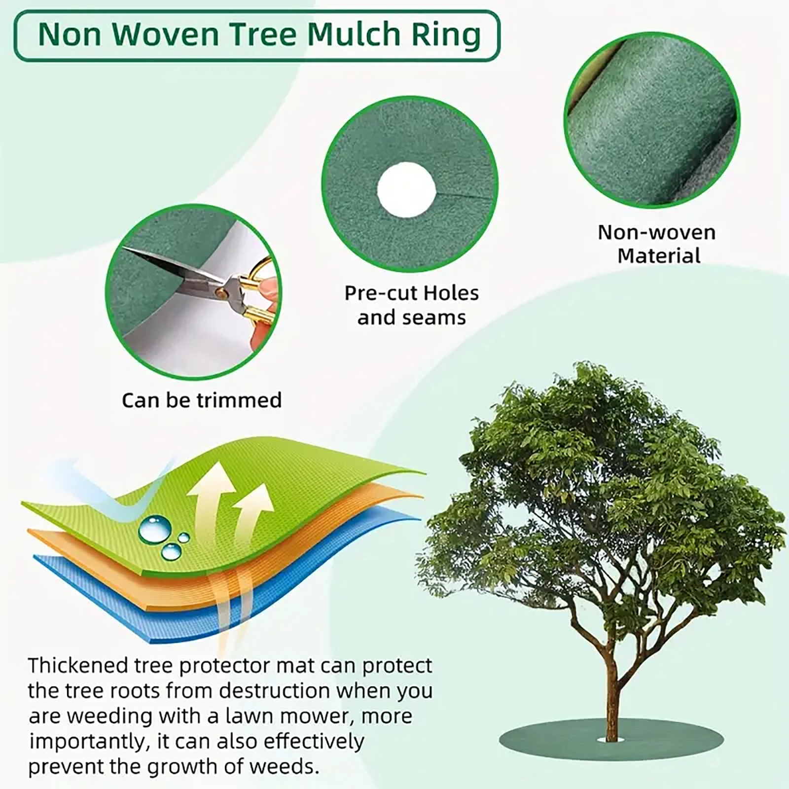 20.5 Inch Tree Mulch Ring Weed Barrier mat Used to inhibit Weed Growth With 24 Garden Stakes Reusable Non Woven Tree Ring Mulch Ring Tree Protector Mat