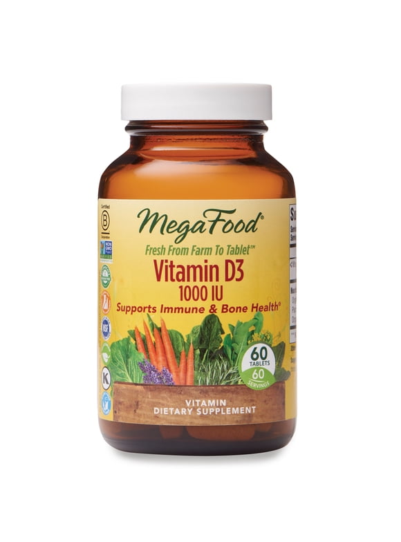 MegaFood Vitamin D3, 25 mcg (1,000 IU), 60 Tablets