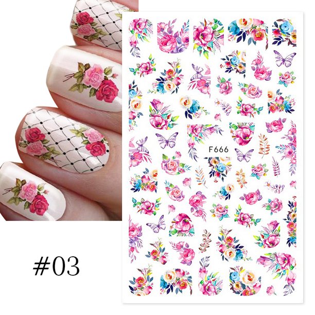 Calcomanía 3D De Hojas De Rosa De Mariposa Autoadhesivo Decoración De Manicura