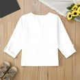 thumbnail image 3 of OGLCCG Girl's Casual Half Sleeve Henley Shirt Trendy Button-Up Cotton Linen Breathable T Shirts Summer Solid Color Shirts Size 5-14, 3 of 3