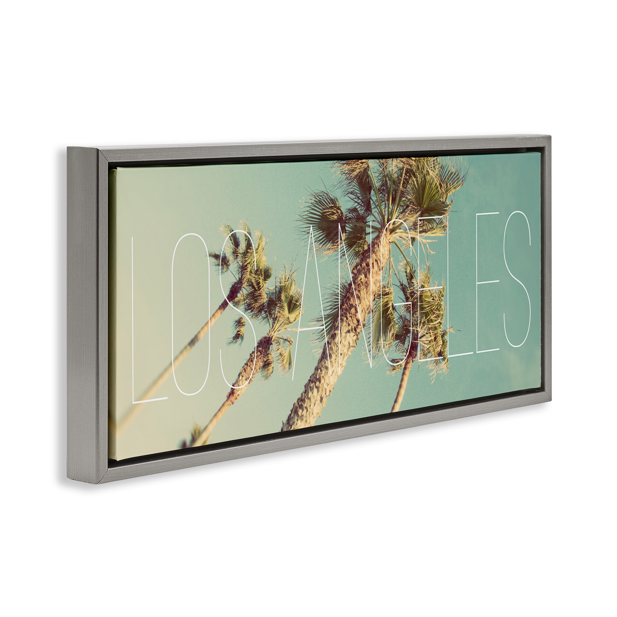 Stupell Industries Los Angeles Palms Town & City Painting Gray Floater Framed Canvas Art Print Wall Art, 25 x 11