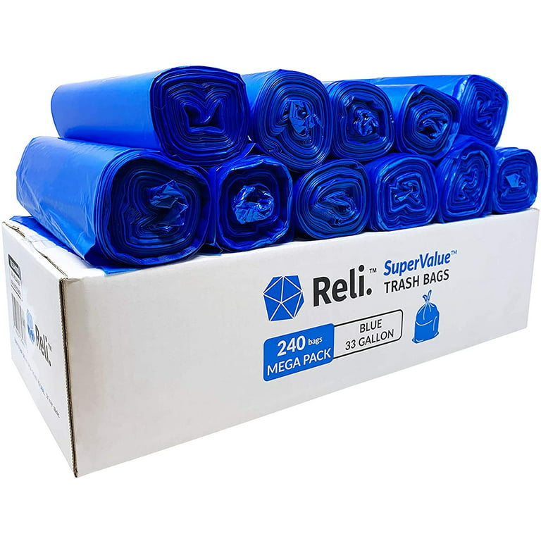 Reli. 33 Gallon Recycling Bags (240 Bags) Blue Recycling Trash Bags 30  Gallon - 33 Gallon Garbage Bags, Blue Recycle Bags 30-35 Gal