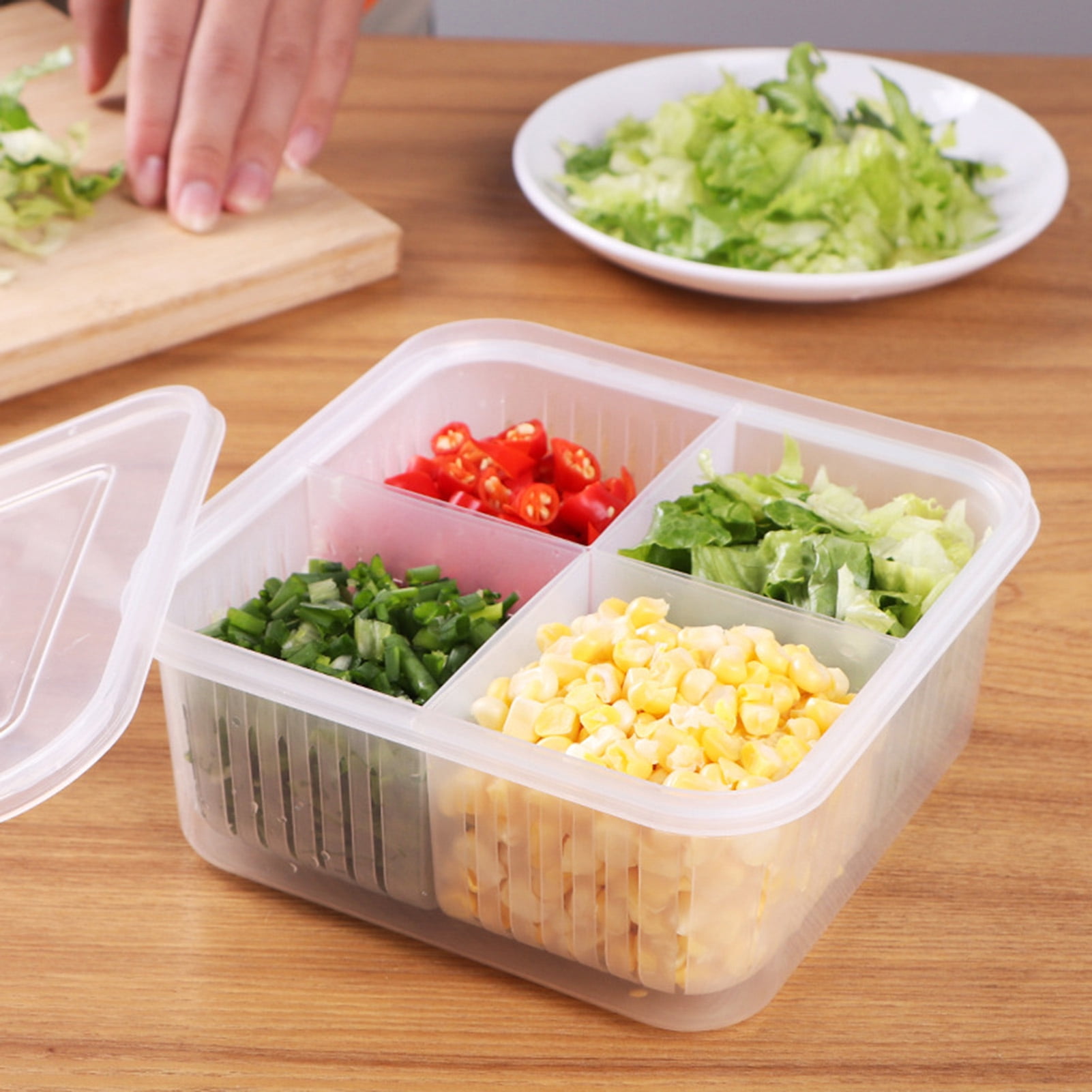  Divided Veggie Tray with Lid Stackable Vegetable Storage Square  Appetizer Relish Serving Platter with 4 Compartment Snack Containers for  Food Fruit Small Refrigerator Organizer Bins Produce Saver: Home & Kitchen
