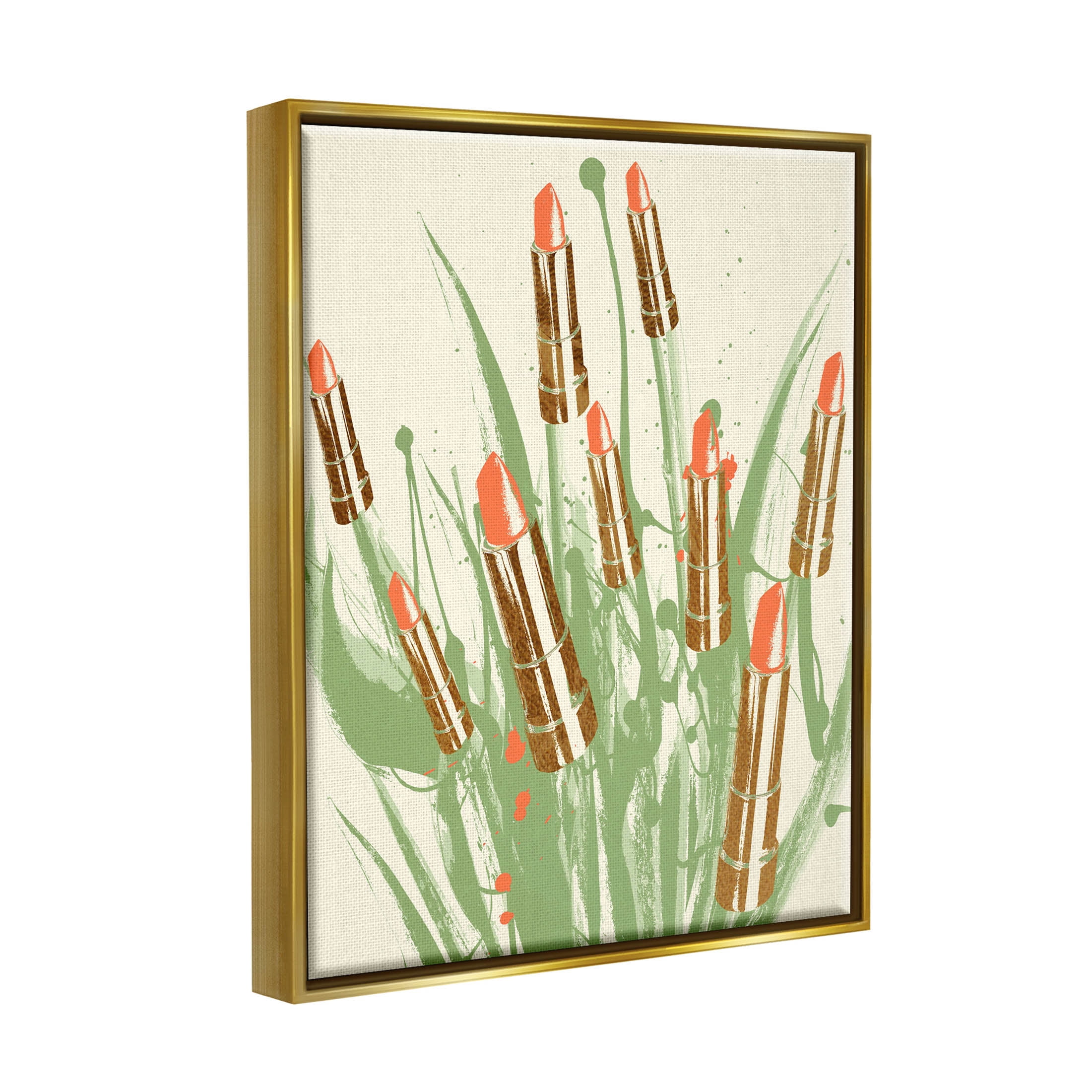 Stupell Industries Glam Lipstick Abstract Botanicals Graphic Art Metallic Gold Floating Framed Canvas Print Wall Art, Design by Lil' Rue