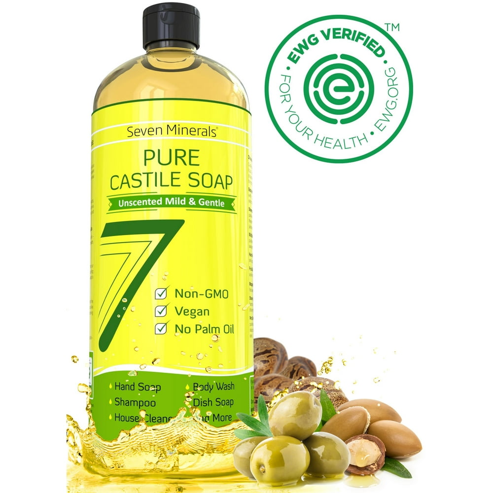 EWG Verified Castile Soap No Palm Oil, GMOFree Gentle Liquid Soap