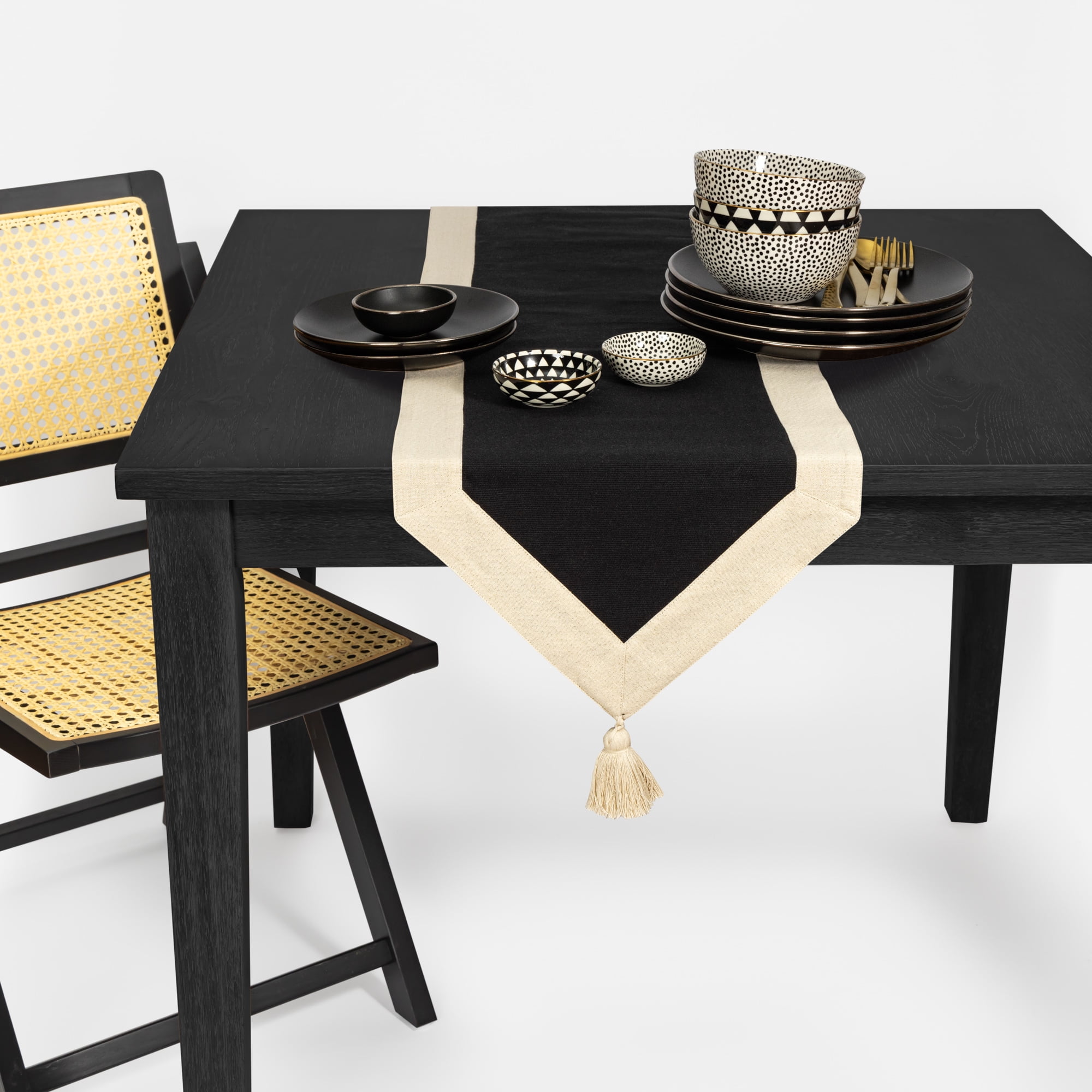 (3 pack) Thyme & Table Handmade Table Runner, Black with Gold Border, 14 x 72"