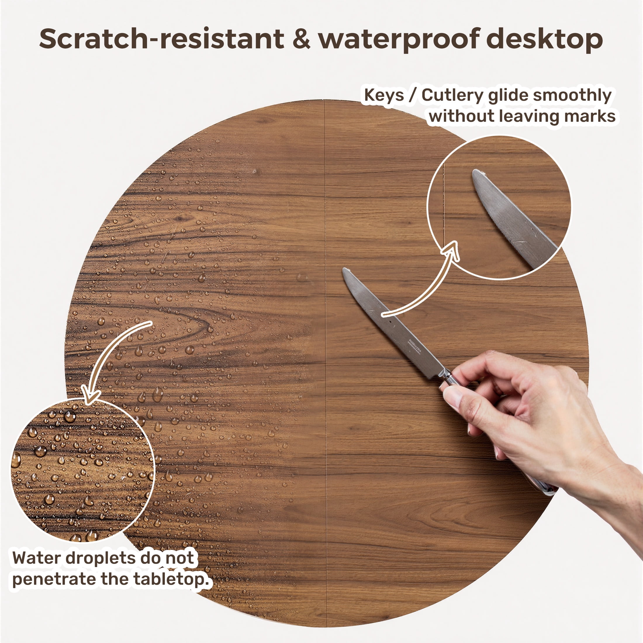 Hawsaiy 47" Round Dining Table for 4 with Sliding Door Storage Base, Waterproof Scratch-Resistant Wood Top, Modern Farmhouse Kitchen Dining Table, Walnut