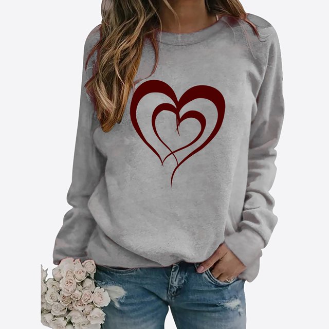 BVOFAR T-Shirts à Manches Longues pour Femmes, Décontractés, Mignons, avec Motif Cœur, Col Rond, Tendance, 2025