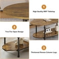 thumbnail image 2 of M optimized Oval Coffee Brown Table Unique Tea Table 47.2" Cocktail Table Low Storage Coffee Table 2 Tier Vintage Center Table for Living Room Office Rustic Mid Century, 2 of 6