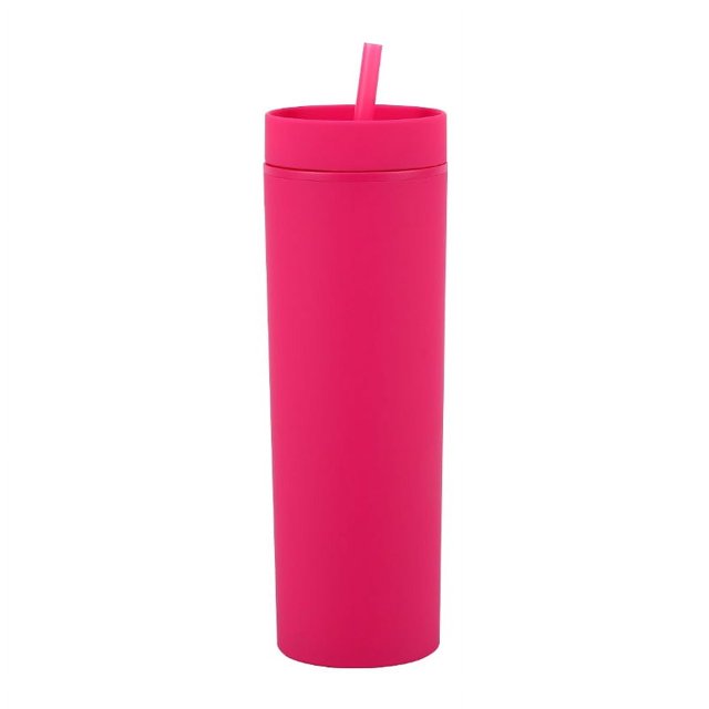 Vaso de plástico de doble capa de 16 oz, alto valor de color, gran capacidad, vaso para bebidas frías, recto, vaso con pajita para mujer