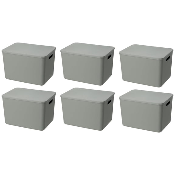 YBM Home Stackable Plastic Storage Bin with Lid, Multipurpose for Classroom, Drawers, Desktop, Office, Playroom, Shelves, Closets, Grey, 2149-6