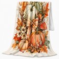 thumbnail image 2 of Rustic Autumn Harvest Pumpkin Basket Watercolor, Rustic Botanical Portrait, Warm Flannel Blanket for Sunroom and Reading Nook, Garden Lovers Thanksgiving Gift, Rustic Home Decor, 2 of 9