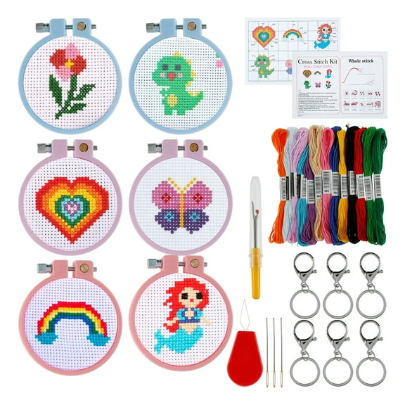 6 Sets Embroidery Starter Kit, Cross Stitch Set Beginner Embroidery Kit with Embroidery Patterns for Kids Adults Beginners