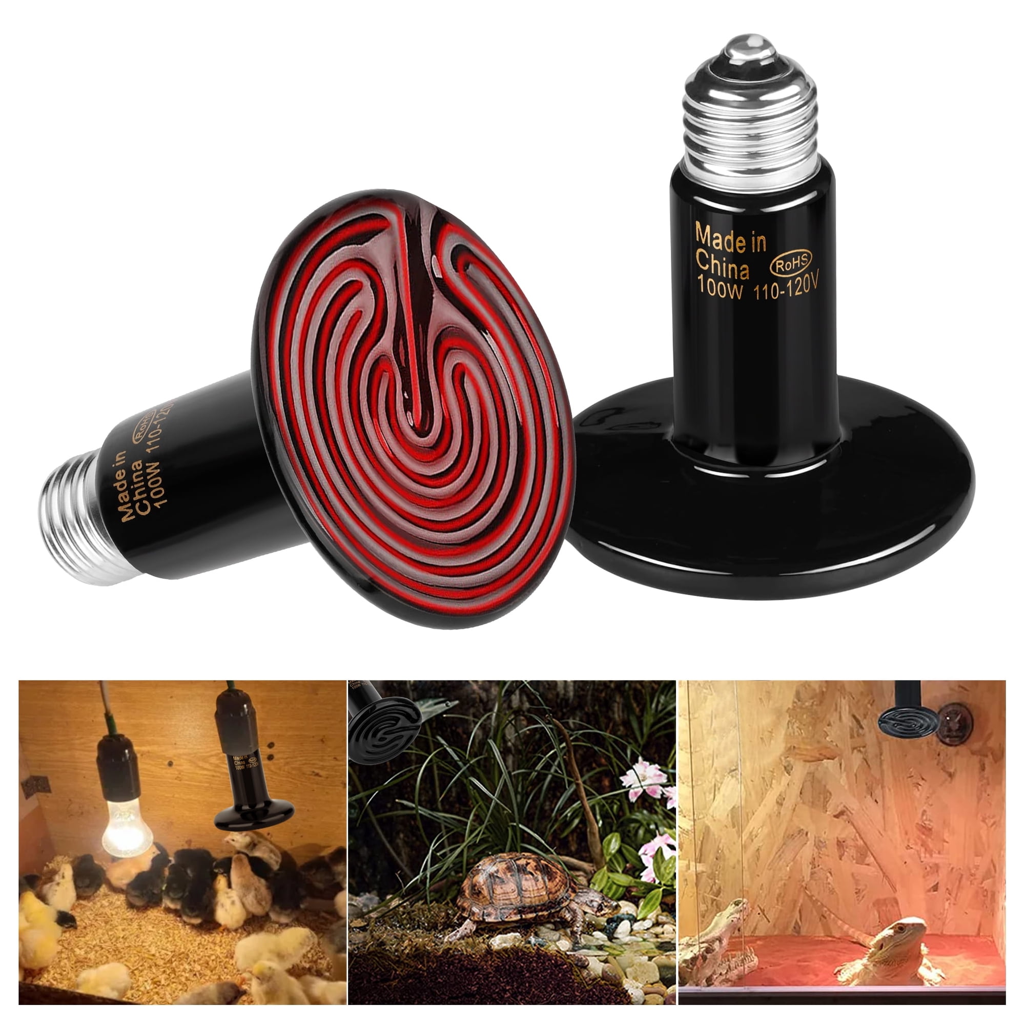 2 Pack 100W Ceramic Heat Lamps, TSV Infrared Heat Emitter Bulbs for Reptiles, Amphibians