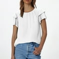 thumbnail image 2 of Plebaso Hauts d'Été pour Femmes Manches Courtes à Volants Blouses Décontractées Col Rond Couleur Unie Chemises Amples pour Femmes, 2 of 6