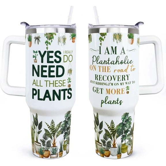 40 oz Stainless Steel Tumbler with Handle and Straw - Plant Lover Gift for Gardeners, Gardening Enthusiasts