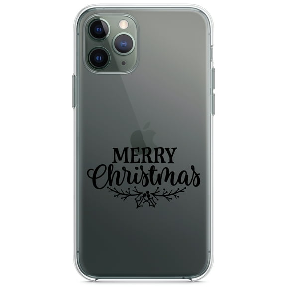 DistinctInk Clear Shockproof Hybrid Case for iPhone 11 (6.1" Screen) - TPU Bumper Acrylic Back Tempered Glass Screen Protector - Merry Christmas Mistletoe - Black