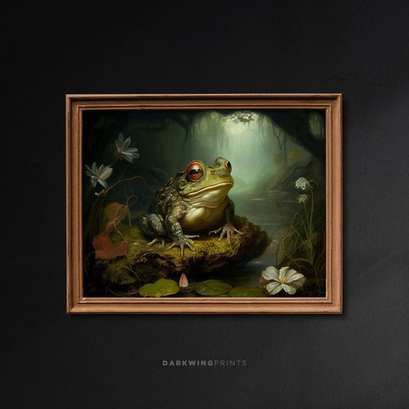 Forest Frog Print, Botanical Wall Art, Dark Cottagecore Print, Dark Academia Decor, Floral Art Print, Witchy / G Poster, Wall Art for Decor, Present, Poster Only