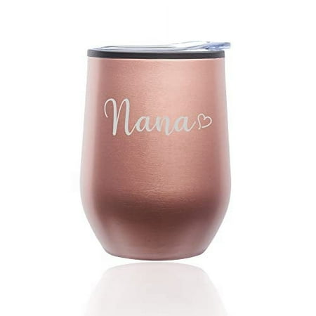 

Stemless Wine Tumbler Coffee Travel Mug Glass with Lid Nana With Heart (Rose Gold)