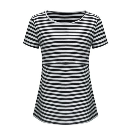

Wesracia Women Maternity Short Sleeve Striped Print Nursing T-shirt Top For Breastfeeding