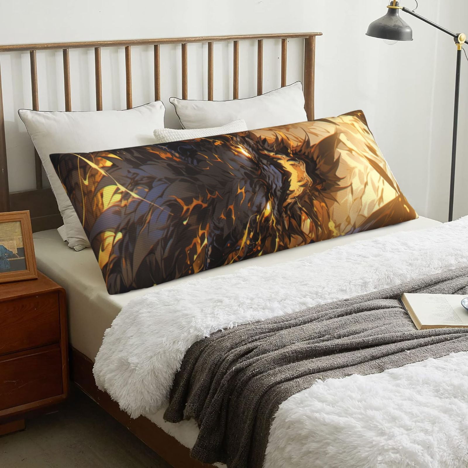 Naloa Cool Black Gold Dragon Super Soft 20x60 Body Pillow Case,Long Side Hidden Zipper（PILLOWS ARE NOT INCLUDED）