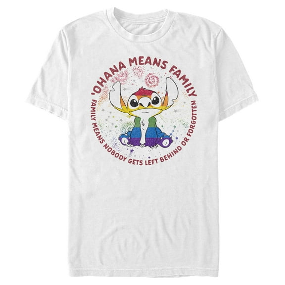 Men's Lilo & Stitch Ohana Rainbow Pride  Graphic Tee White 2X Large