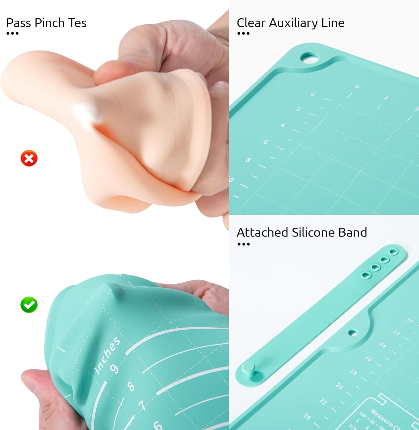 U-Taste Large Silicone Pastry Mat: 20inx16in Food-Grade Non-Stick Dough Rolling Baking Sheet, Non Slip for Kneading Prep Pizza, Fondant, Pie Crust with Clear Measurement and Raised Edges (Aqua Sky)