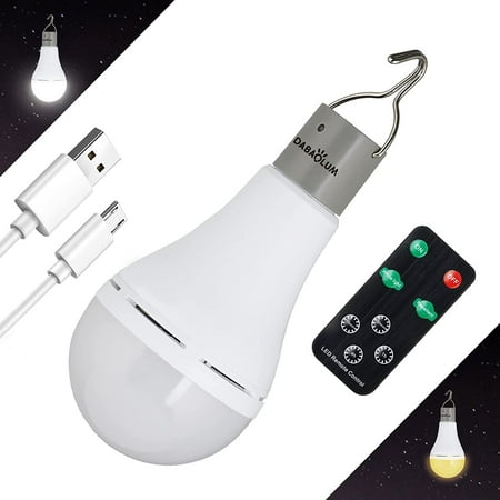 

Portable USB Rechargeable Light Bulbs with Remote 9W Emergency LED Light Bulb 1800mAh Battery Operated with Timer Hook 5 Modes Amber Daylight for Power Outage Home Camping Tent Hiking(Grey)-1 Pcs