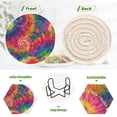 thumbnail image 3 of 6 Pcs Drink Coasters with Holder 3.94in Woven Coasters for Drinks Colorful Tie-dye with Swirling Coaster Set for Protection Table, 3 of 7