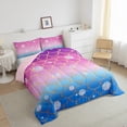 thumbnail image 3 of Manfei Cartoon Animal Mermaid Queen Comforter Set,Fishtail Print Bedding Sets,Blue Pink Gold Bedding Comforter Set For Girls Kids,Super Cozy Room Decor Reversible,3pcs, 3 of 8