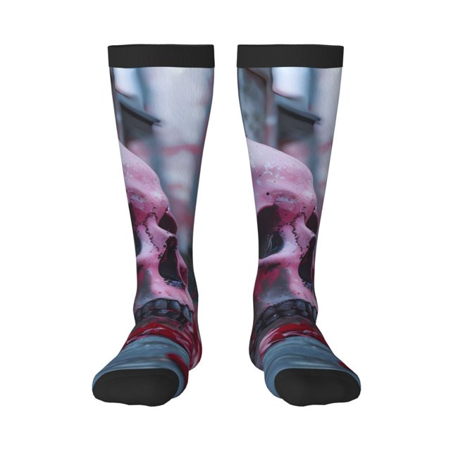 Fotbe Gothic Red Skull Cemetery Calcetas Divertidas Estampadas para Hombre y Mujer, Calcetas de Algodón hasta la Rodilla para Caminar, Correr, Enfermería y Embarazo