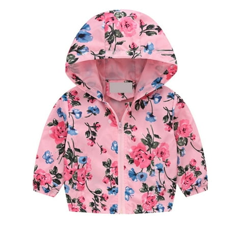 

SYNPOS 1-6T Kids Little Girls Lightweight Rainbow Hooded Jacket Coat Windbreaker