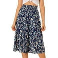 thumbnail image 1 of Unique Bargains Jupe Midi Décontractée à Imprimé Floral Évasée pour Femme, Bleu Foncé, S, 1 of 6