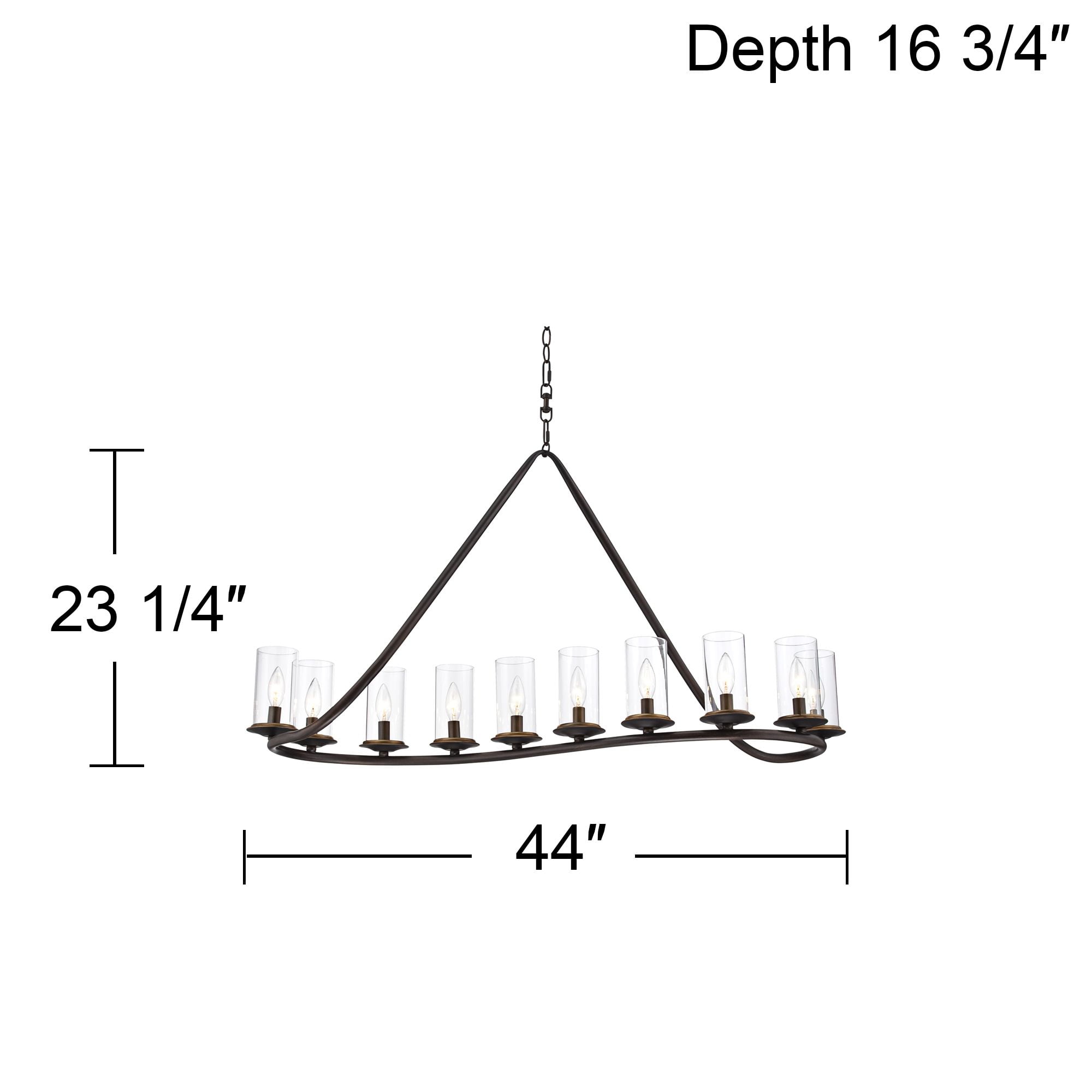 Franklin Iron Works Heritage Bronze Linear Island Pendant Chandelier 44" Wide Farmhouse Rustic Clear Glass 10-Light Fixture for Dining Room Kitchen