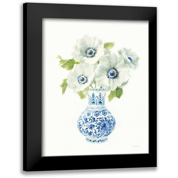 Nai, Danhui 12x14 Black Modern Framed Museum Art Print Titled - Floral Chinoiserie White I