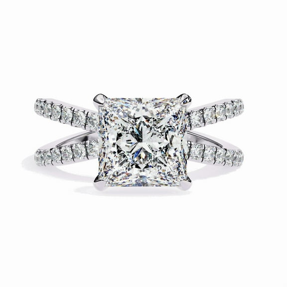 Split Shank Lab Created Diamond, Hidden Halo With Pave Set Wedding Ring, Princess Cut Engagement Ring, Wedding Anniversary Proposal Ring