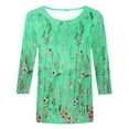 thumbnail image 3 of 2023 Cotonie Women's Coloured Printed T-shirt 3/4 Sleeves Pullover Round Neck Blouse 2023 Trendy Casual Tops,Green,S, 3 of 4